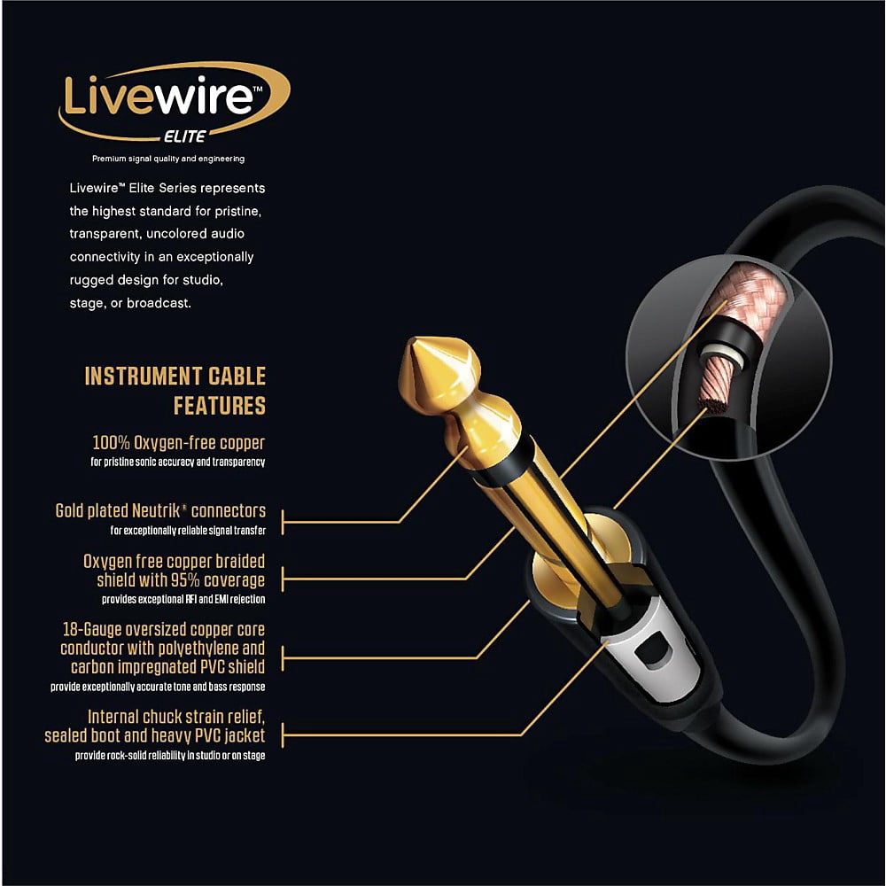 Livewire Elite Angled/Straight Instrument Cable 10 ft. Black