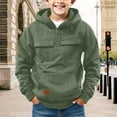 thumbnail image 2 of EnJoCho Boys Half Zip Hooded Sweatshirt Solid Color Long Sleeve Warm Jacket Multi-Pocket Pullover for Kids Cozy Fall Winter Outerwear, 2 of 7