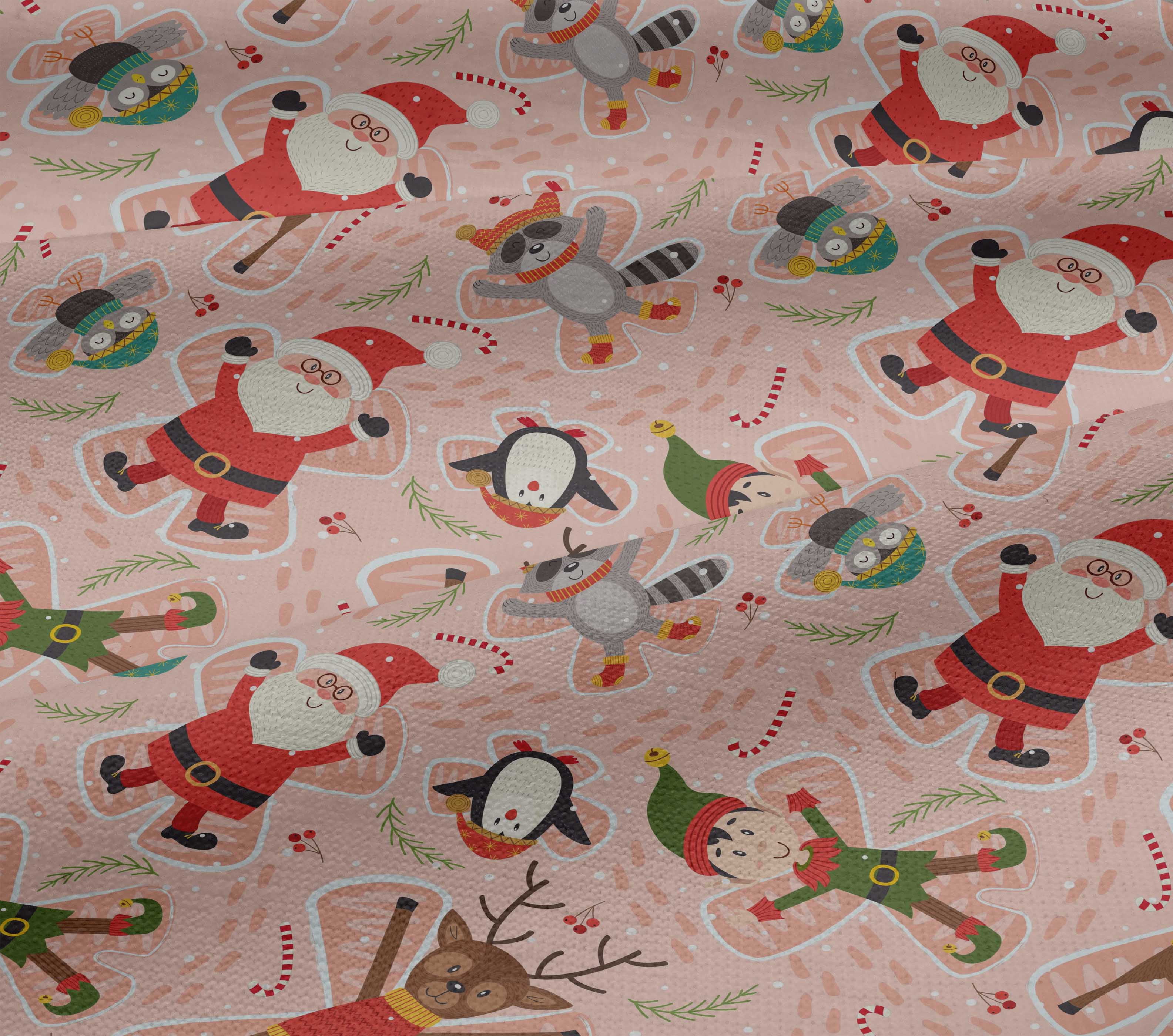 oneOone Viscose Jersey Light Peach Fabric Cartoon Animal|Candy Stick & Santa Christmas Quilting Supplies Print Sewing Fabric By The Yard 60 Inch Wide