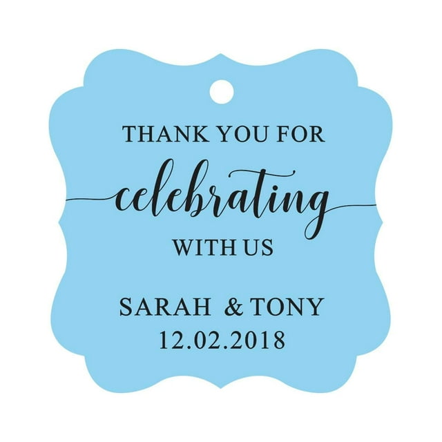 Darling Souvenir Fancy Frame Custom Paper Tags Thank You For Celebrating With Us Wedding Favor Gift Hang Tags-Baby Blue-100 Tags