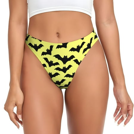 Thongs for Women - funny cartoon bats Halloween yellow No Show Seamless Womens Thongs Underwear  Stretch G String Thongs for Women  Ladies Breathable Kawaii Thong Bikini Panties Briefs