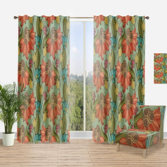Designart 'Red and Blue Floral Pattern I' Bohemian & Eclectic Curtain Panel
