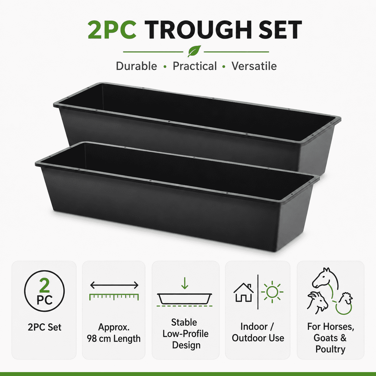 2-Piece Dual-Purpose Plastic Livestock Feed Trough, Suitable For Daily Feeding Of Horses, Goats, Pigs And Other Animals; Widely Adaptable To Home Backyards, Pastoral Fences, Livestock Sheds
