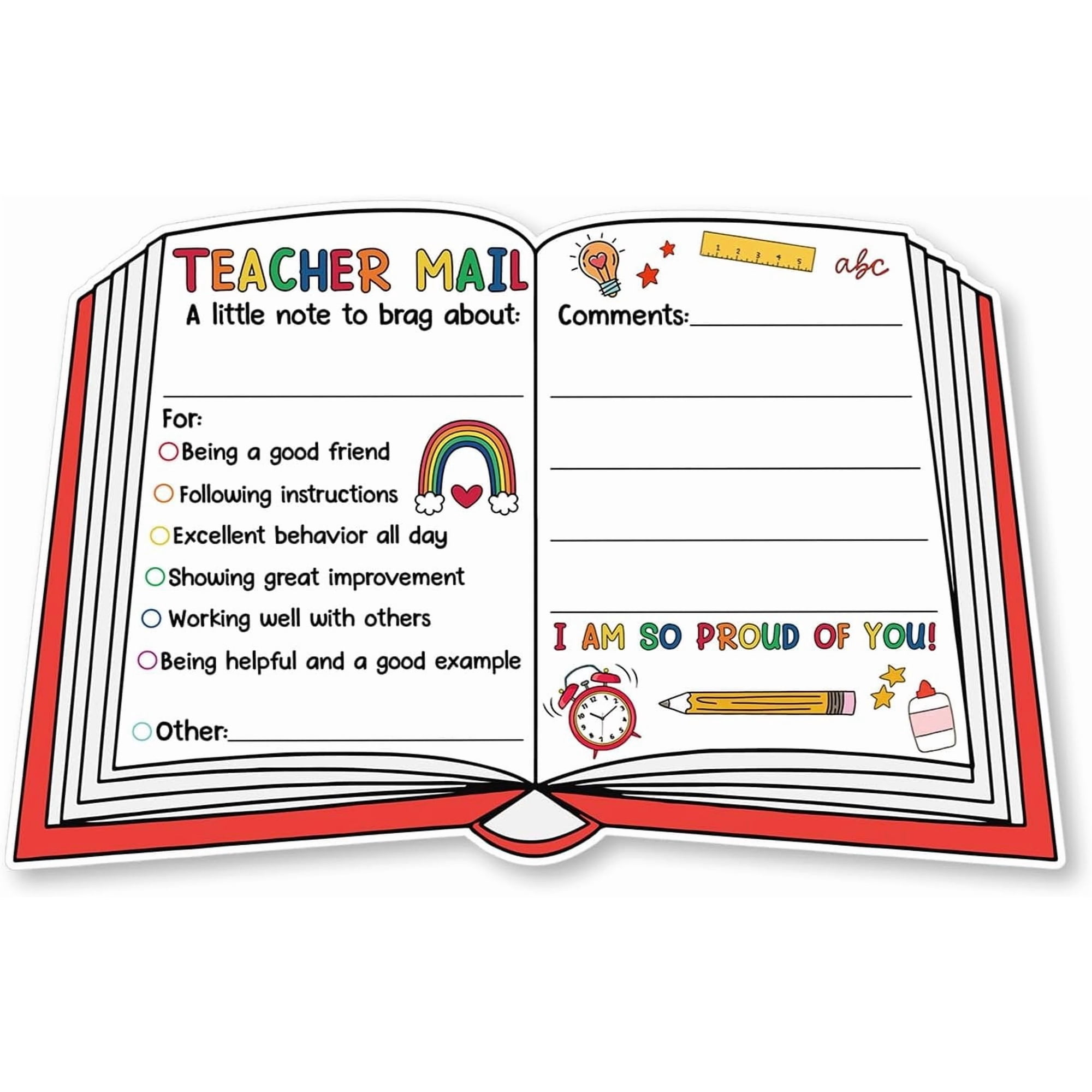 Teacher Mail Notes to Book-Themed Design Happy Postcards(50 Pack) Classroom Incentives For Positive Behavior Management to Send for Elementary School Teacher Supplies