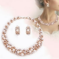 AYYUFE 2 Pcs/Set Wedding Jewelry Set Imitation Pearl Multi Color Royal Luxurious Smooth Surface Women Necklace Earrings Set Female Accessory