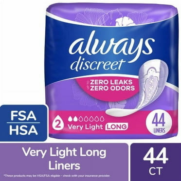 2X - Always Discreet Adult Incontinence Liners for Women Very Light Absorbency Long Length