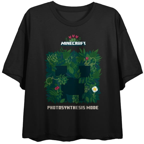 Minecraft Photosynthesis Mode Crew Neck Short Sleeve Women's Black Crop Top-XL