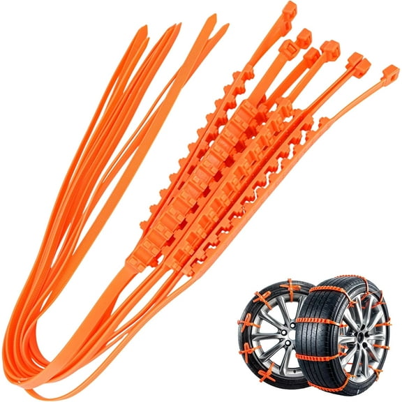 ABPETE 10 PCS Adjustable Anti-Slip Tire Zip Ties for Snow Chains | Universal Winter Car Truck SUV Traction Grips | Emergency Mud Survival Multi-Function Security Cable Belts – Orange