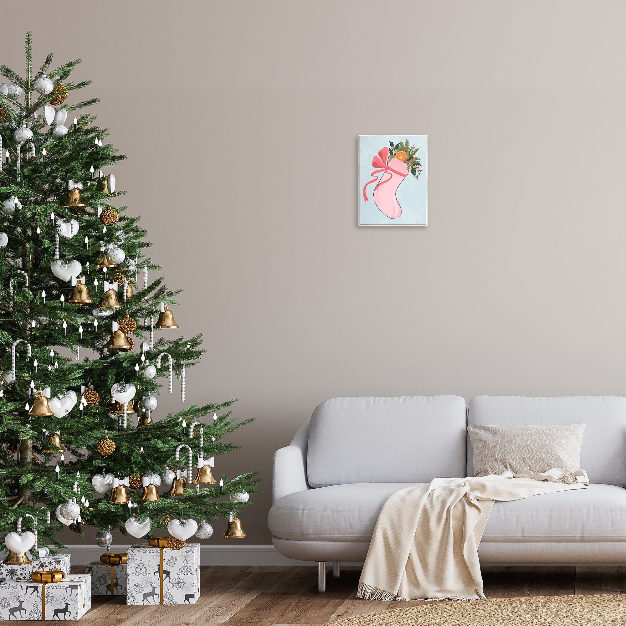Stupell Industries Pink Filled Holiday Stocking Holiday Painting Unframed Art Prints Wall Art, 11 x 14