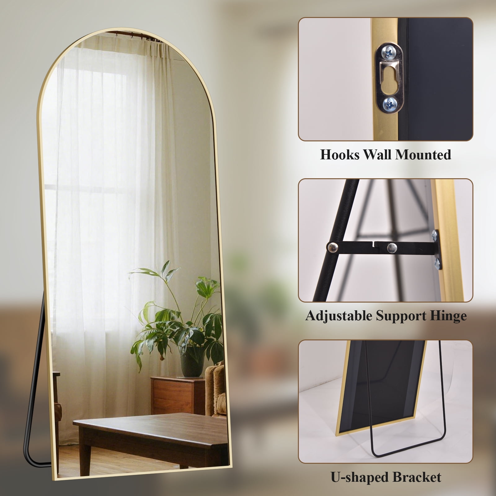 AUROMIR 71"x26" Arched Full Length Mirror Floor Mirror Full Body Standing Mirror, Gold