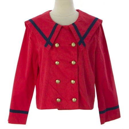 Wear Cropped Jacket - PRIORITIES Women's 3/4 Slv Cropped Sailor Jacket Red W/Blue Trim