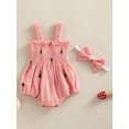 thumbnail image 4 of Musuos Newborn Girl Summer Outfit, Cherry Print Shirred Sleeveless Romper + Bow Headband 2 Piece Set, 4 of 8