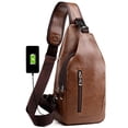thumbnail image 1 of Mochila bandolera de piel para hombre con puerto USB, 1 of 8