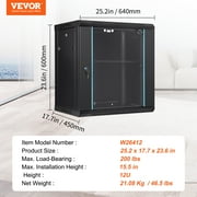 BENTISM 12U 23.6 Wall Mount Network Server 15.5 Deep Rack Cabinet Enclosure Door Lock, 2 x Shelves