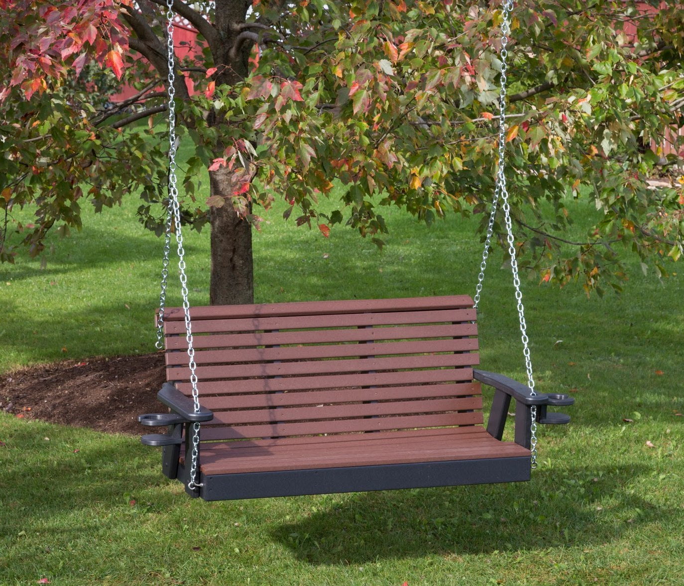 5 FtPoly Lumber Roll Back Porch Swing With Cupholder ArmsCedar
