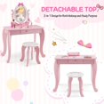 thumbnail image 2 of YOJFOTOOU. Kids Vanity Set with Mirror, 2 in 1 Princess Makeup Dressing Table w/Detachable Top, Toddler Vanity with 360° Rotating Mirror, Drawer & Stool, Pretend Play Vanity Set for Little Girls, Pink, 2 of 6