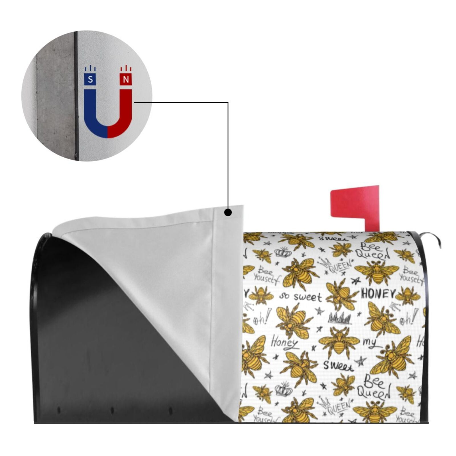 Xecao Hohey Bee Golden2 for Mailbox Cover with Magnetic Strips, Waterproof and Sunscreen, Adds a Decorative Touch to Your Garden Yard.