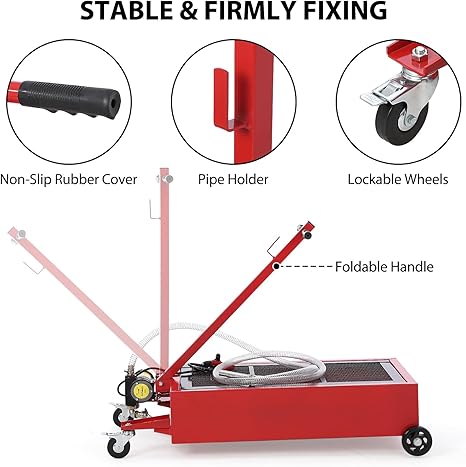Low Profile Oil Drain Pan, 20 Gallon Oil Drain Pan with Pump, Oil Change Pan with 180W Electric Pump, 8Ft Hose & Folding Handle, Rolling Oil Drain Cart for Trucks, Buses, RVs