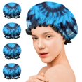 thumbnail image 7 of Shower Caps,Blue Tie Dye Spiral Pattern Waterproof Shower Cap for Women 4 Pieces,Double Reusable Hair Cover for Shower PEVA Elastic Stretch Hem, 7 of 7