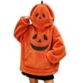 thumbnail image 2 of Dwelliawo Women Fuzzy Plush Pumpkin Head Hoodie Pumpkin Face Long Sleeve Fall Winter Pullover Tops Halloween Party Holiday Pocket Sweatshirt Black 2xL, 2 of 5