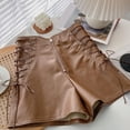 thumbnail image 2 of Kids Girls Leather Shorts High Waisted Straight Leg Y2K Shorts with Pockets Elastic Half Zip Skinny Going out Slim Fit Outfit, 2 of 7