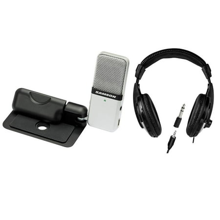 Samson Go Mic USB Microphone for Mac and PC Computers, Silver - With H&A Closed-Back Studio Monitor Headphones