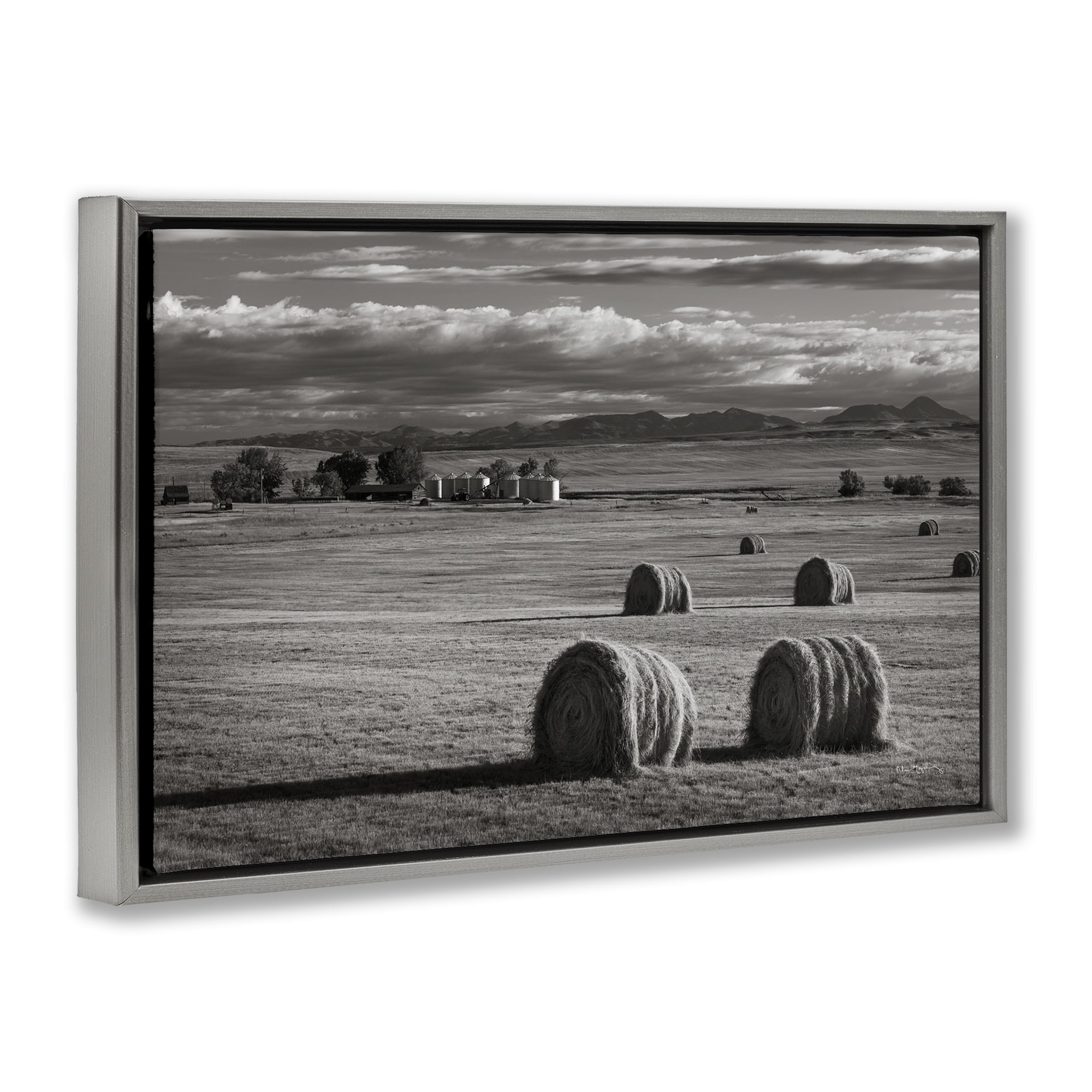 Stupell Industries Montana Hay Bales Landscape & Nature Photography Gray Floater Framed Canvas Art Print Wall Art, 25 x 17