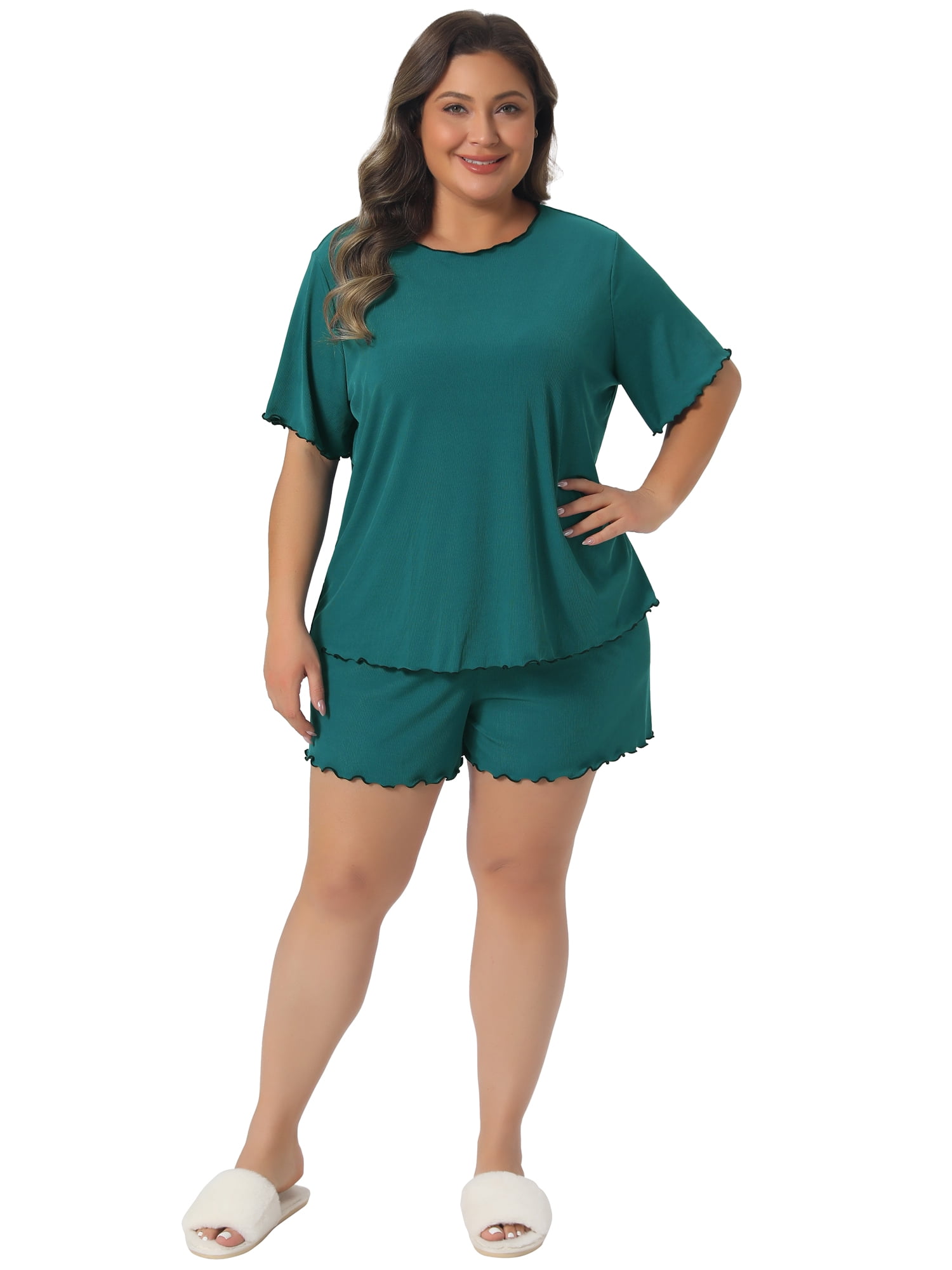 DARING DIVA Women's Plus Round Neck Sleepwear Tops and Shorts 2X Lake Blue