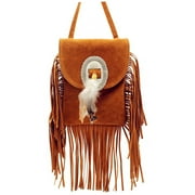 Texas West Western Fringe Suede Leather With Feather Crossbody Bag In Multi Color
