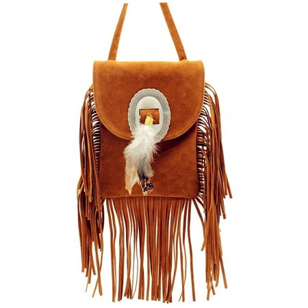 Texas West Western Fringe Suede Leather With Feather Crossbody Bag In Multi Color