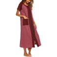 thumbnail image 4 of Housecoat Women's Short Sleeve Zipper Robe Long Nightgown Lougewear with Pockets S-XXL, 4 of 7