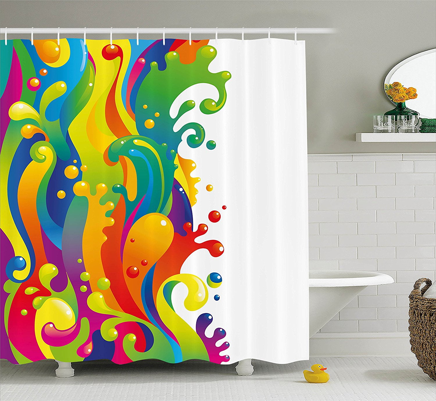 Psychedelic Decor Shower Curtain Set by , Digital Made Bright Liquid