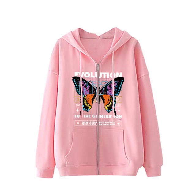 Dark hip hop gótico Harajuku Y2k mariposa estampado de letras cremallera Sudadera con capucha hombres y mujeres Harajuku chaqueta sudadera