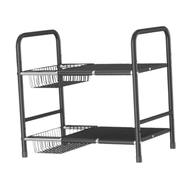 Estante organizador debajo del fregadero, estante de hierro con cesta de almacenamiento, para cocina, armario, escritorio, armario debajo del fregader con 2 cestas