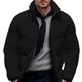 thumbnail image 2 of BAETEUY Men Cotton Coat, Stand Collar, Long Sleeve, Zipper Closure, Thickened, Jacket, Side Pockets, Down, Cotton, Puffer, Outwear, 2 of 8