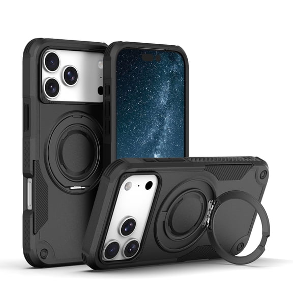 Kimify for iPhone 17 Pro Max Case with 360° Spin Magnetic Stand,Compatible with MagSafe,Military-grade protective heavy-duty phone case, with corner protection against drops,Black