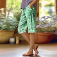 thumbnail image 4 of WTOBBY Women's Stylish Floral Pattern Elastic Waist Casual Bermuda Shorts with Side Pockets, Knee-Length Design for Everyday Outdoor Activities,Light Green L, 4 of 4