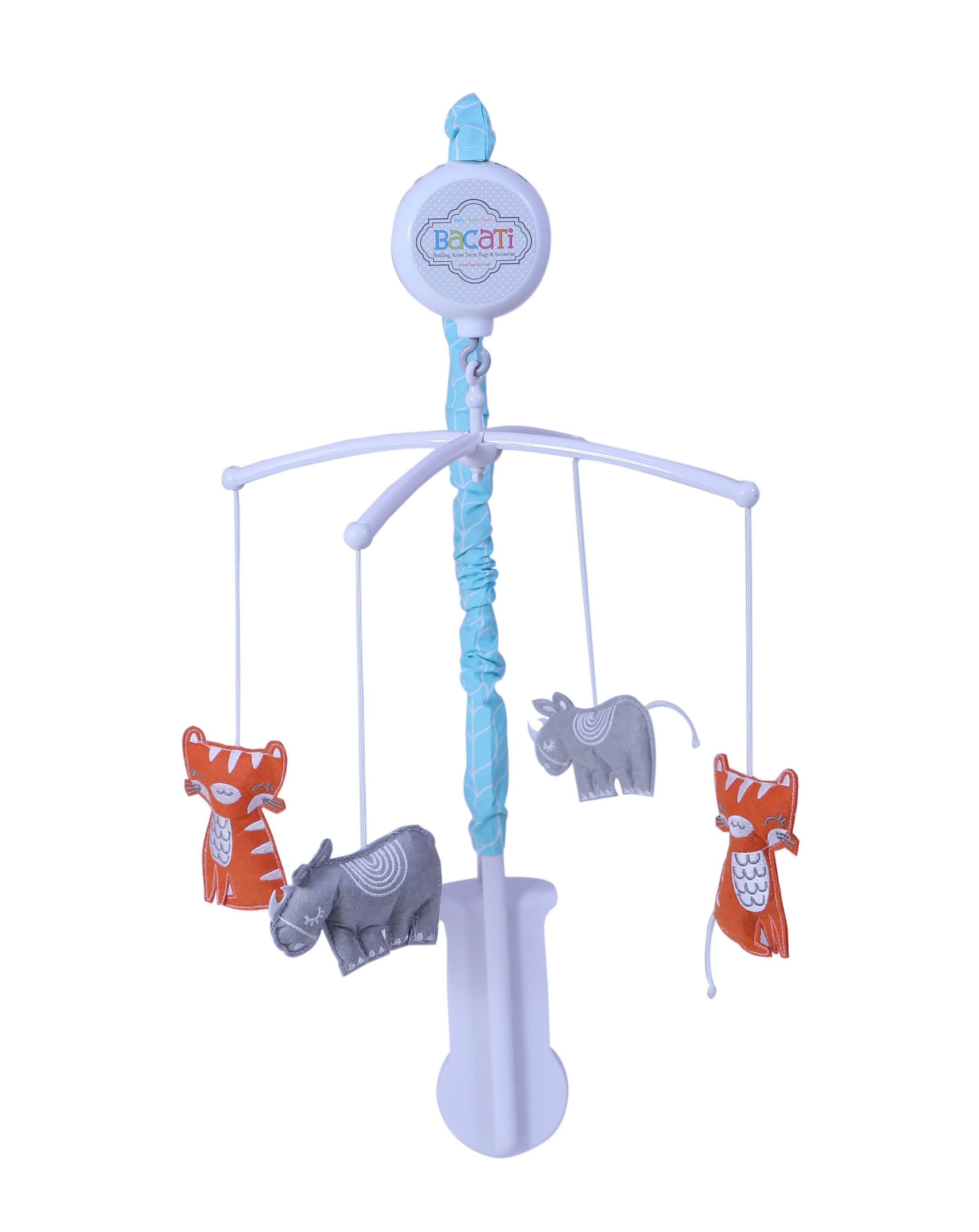 Bacati - Jungle Safari Boys Aqua/Orange/Grey Musical Baby Crib Mobile