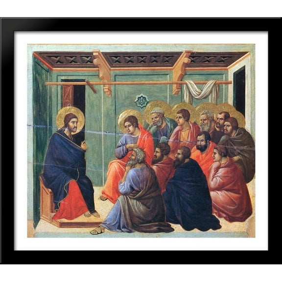 Christ preaches the Apostles 32x28 Large Black Wood Framed Print Art by Duccio