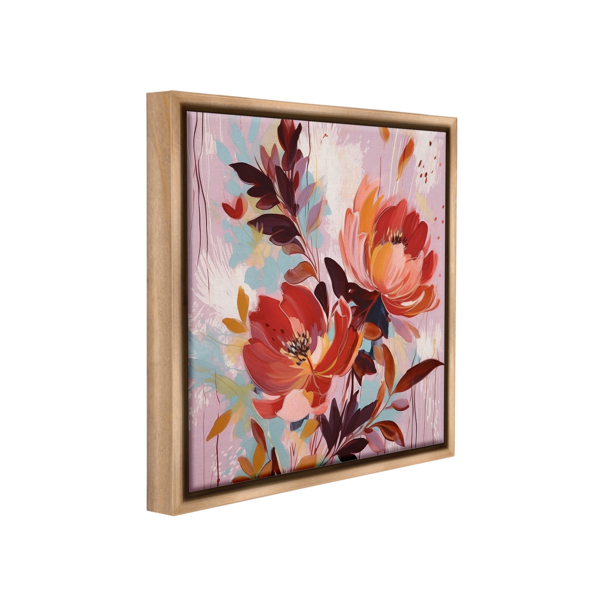 Stupell Industries Blooming Petals Pattern Botanical & Floral Painting Brown Floater Framed Canvas Art Print Wall Art, 25 x 25