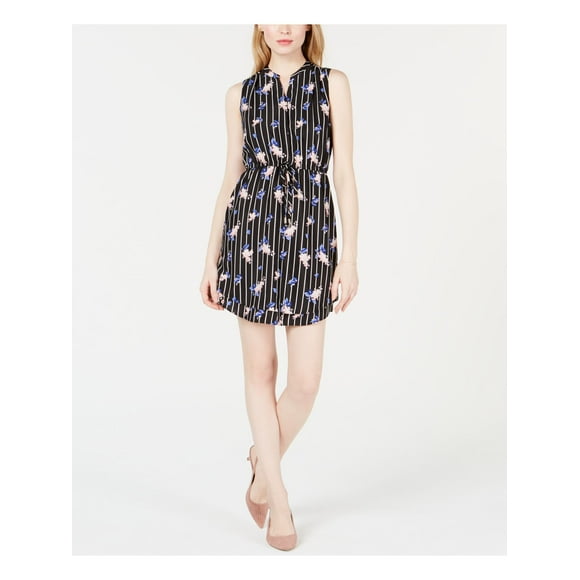 TAYLOR Womens Black Printed Short Sleeve Crew Neck Mini Fit + Flare Dress Petites 10P