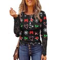 thumbnail image 4 of Tops Navideños Para Mujer, Blusas de Manga Larga, Botones, Entrenamiento, Estampado, Costura de Encaje, Erógeno Odeerbi  ODB194233, 4 of 6