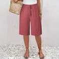 thumbnail image 2 of Women Lightweigh Shorts Drawstring Pull-on Wide Leg Straight Casual Short Pants Bermuda Shorts For Women Knee Length Wide Leg Summer Short Summer Beach Vacation Outfit Red XL, 2 of 7