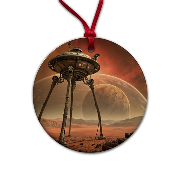 Martian Tripod War Machine Sci-fi From War Of The Worlds Christmas Tree Holiday Round Ceramic Ornament