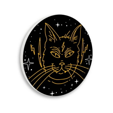 Stupell Industries Yellow Outline Lightning Bolt Cat Graphic Art Unframed Art Print Wall Art, Design by Lil' Rue