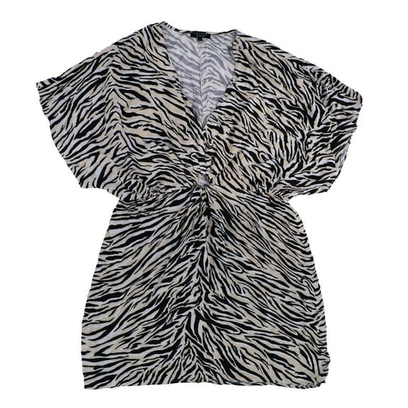 1 State Womens Swim Cover Up Dress V Neck Black White Zebra Print Large New
