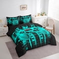 thumbnail image 4 of Feelyou Futuristic Game Controller Twin Bedding Sets 7-Piece, Neon Glowing Teal Square Bedding Comforter Set, Gamepad Gaming Gamer Reversible Sheet Sets, Ultra Soft Bedroom Decor, 4 of 9