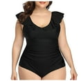 thumbnail image 1 of Huesdet Women's Plus Size Swimsuit One Piece Tummy Control Bathing Suit Modest Full Coverage Ruffle Swim Suits[Black,S], 1 of 6
