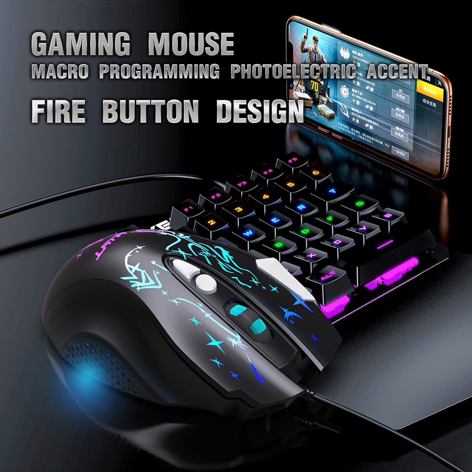 Color : Black ZPYZSQ Cool LED Wired Gaming Mouse 6400 Dots Per Inch Programmable Ergonomic USB Mice with 7 Buttons & 7-Colour Backlit for Laptop PC Desktop Computer