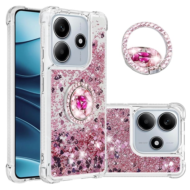 GANGXUN Funda Glitter Líquida para Xiaomi Redmi Note 14 4G con Anillo Brillante, TPU Antichoques y Esquinas Reforzadas, Soporte